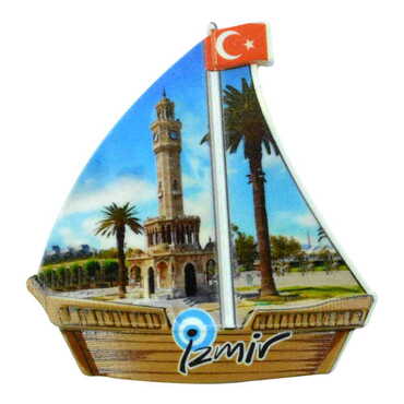 Myros - Izmir Themed Customised UV Printed Plastic Base Sail Ship Shaped Fridge Magnet 77x80 mm