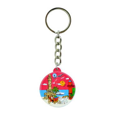 Myros - Izmir Themed Customised UV Printed Plastic Base Square Keyring 38x100 mm