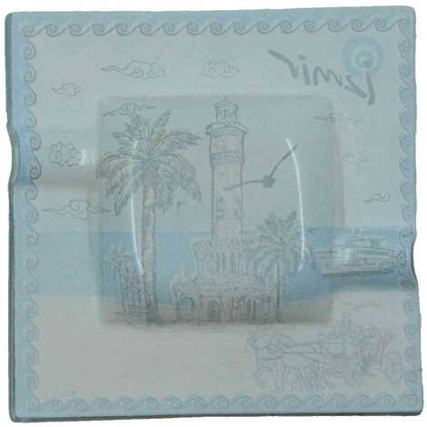 Izmir Themed Decorated Glass Ashtray 100X100 Mm