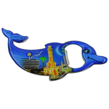 Izmir Themed Dolphin Shaped Metal Magnetic Bottle Opener 102x67 mm - Thumbnail