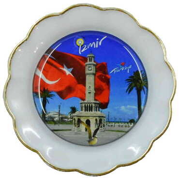 Izmir Themed Epoxy Dome Plate Shaped Souvenir Fridge Magnet 73 mm - Myros