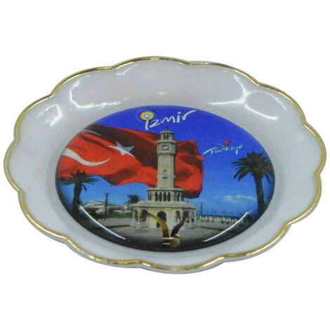 Izmir Themed Epoxy Dome Plate Shaped Souvenir Fridge Magnet 73 mm