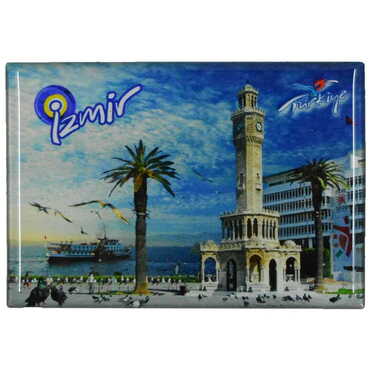 Izmir Themed Epoxy Dome Rectangle Souvenir Fridge Magnet 80x55 cm - Thumbnail