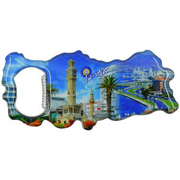 Myros - Izmir Themed Map Shaped Metal Magnetic Bottle Opener 100x45 mm