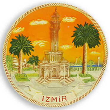 Myros - Izmir Themed Orange Ceramic Decorative Plate 10 Cm