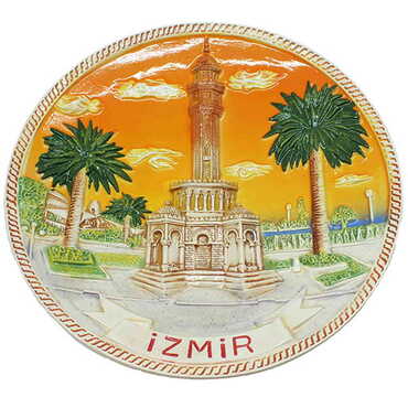 Myros - Izmir Themed Orange Ceramic Decorative Plate 20 Cm