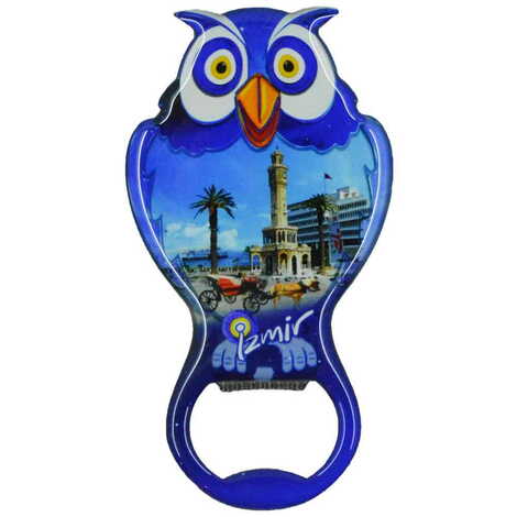 Izmir Themed Owl Shaped Metal Magnetic Bottle Opener 88x47 mm