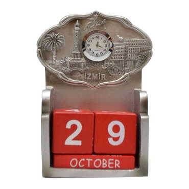 Myros - Izmir Themed Polyester Clock Calendar 45x100x135 mm