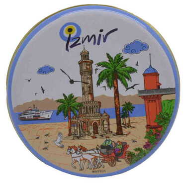 Myros - Izmir Themed Round Tin Gift Box 73x35 mm