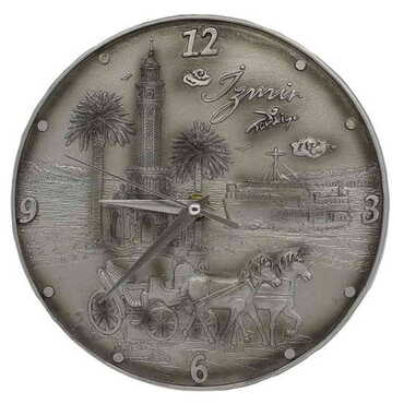 Myros - İzmir Themed Silver Color Polyester Wall Clock