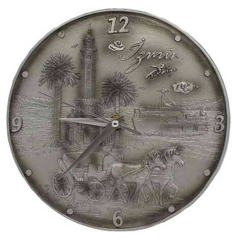 İzmir Themed Silver Color Polyester Wall Clock