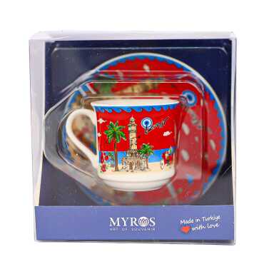 İzmir Themed Single Porcelain Coffee Cup - 4