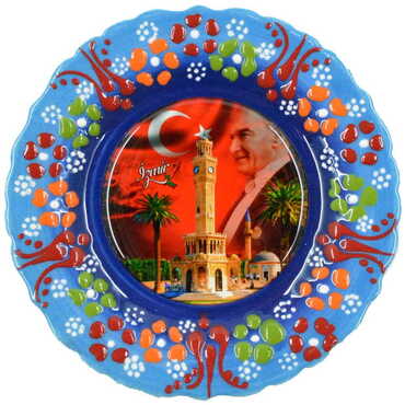 Myros - Izmir Themed Turkish Ceramic Plate With Epoxy 12 Cm