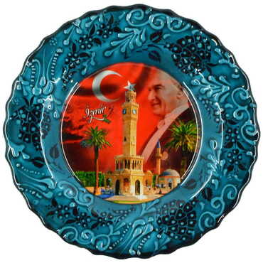 Izmir Themed Turkish Ceramic Plate With Epoxy 18 Cm - Thumbnail