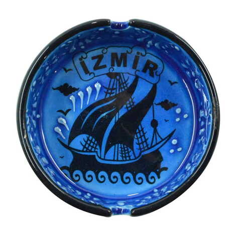 Izmir Themed Turkish Ceramic Turquoise Ashtray Small Size - 1