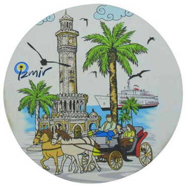 Izmir Themed Wooden Custom Printed Souvenir Coaster 100 mm - Thumbnail