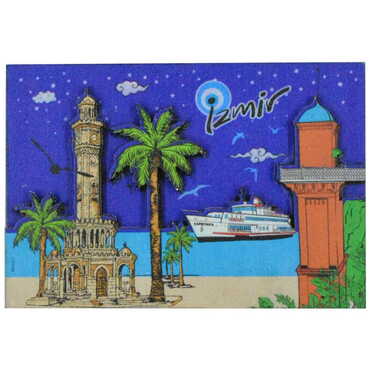 Izmir Themed Wooden Customised 2D Souvenir Fridge Magnet - Thumbnail