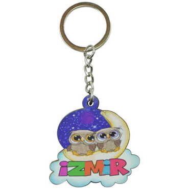 Izmir Themed Wooden Customised Souvenir Keychain - Thumbnail