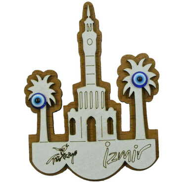 Izmir Themed Wooden Engraved Souvenir Fridge Magnet - 12