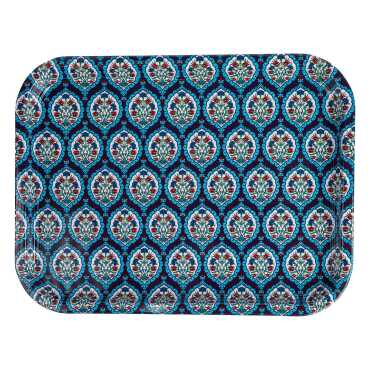 Iznik Themed Large Rectangular Metal Tray 295x225 Cm - Myros