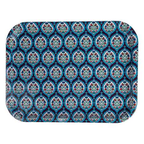 Iznik Themed Large Rectangular Metal Tray 295x225 Cm - 1