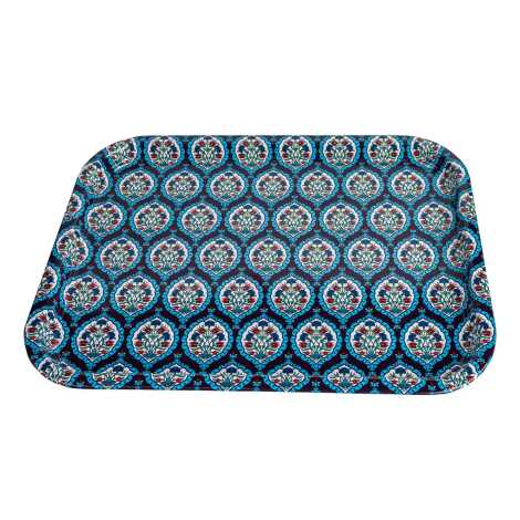 Iznik Themed Large Rectangular Metal Tray 295x225 Cm - 5