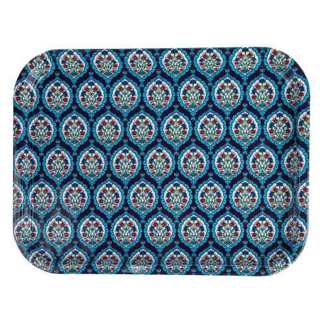 Iznik Themed Large Rectangular Metal Tray 295x225 Cm - 3