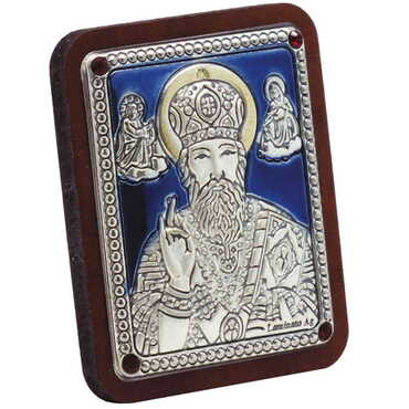 Jesus Laminated Blue Hand And Golden Decoration With Swarowski Stone Icon 45x35 Mm - Thumbnail