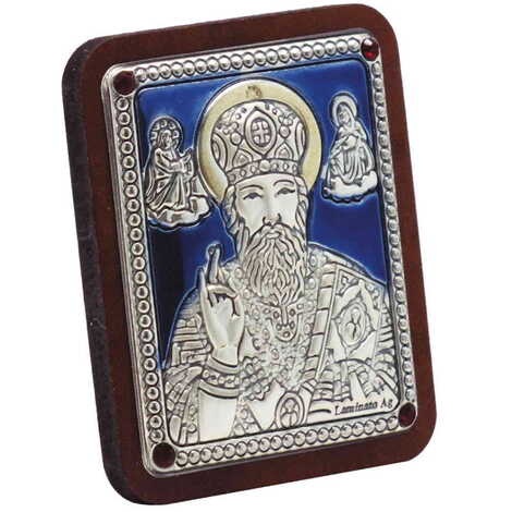 Jesus Laminated Blue Hand And Golden Decoration With Swarowski Stone Icon 45x35 Mm