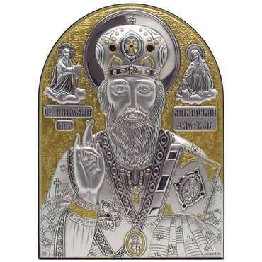 Myros - Jesus Silver Laminated Golden Decoration With Swarowski Stone Icon 60x45 Mm