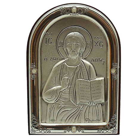 Jesus With Bi-Laminated Silver Plaque And Wooden Icon 64x80 mm