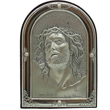 Myros - Jesus With Bi-Laminated Silver Plaque And Wooden Icon 70x80 mm