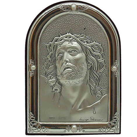 Jesus With Bi-Laminated Silver Plaque And Wooden Icon 70x80 mm