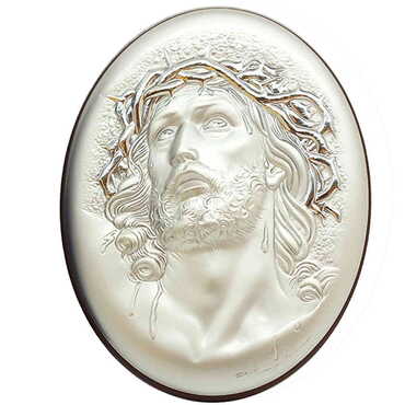 Myros - Jesus With Bi-Laminated Silver Plaque And Wooden Icon 84x110 mm