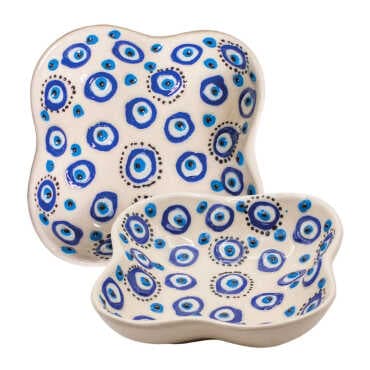 Embossed Nazar Clover Triple Compartment Snack Dish in Gift Box - Standart - 2