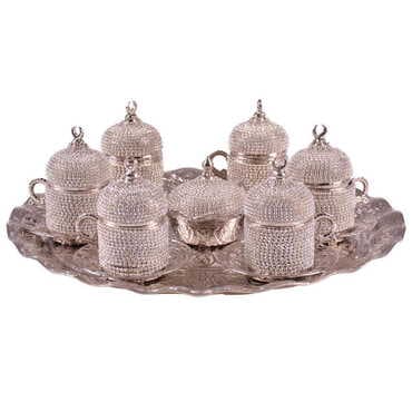 Metal Turkish Swaroski Silver Coffee Cup Set Of 6 With Velvet Gift Box - Standart - 2