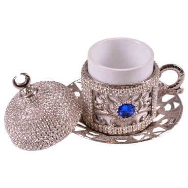 Metal Turkish Swaroski Silver Coffee Cup Set Of 6 With Velvet Gift Box - Standart - 4