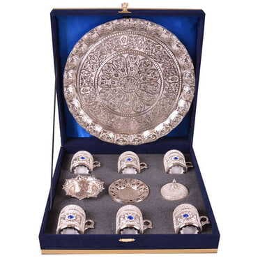 Metal Turkish Swaroski Silver Coffee Cup Set Of 6 With Velvet Gift Box - Standart - 5