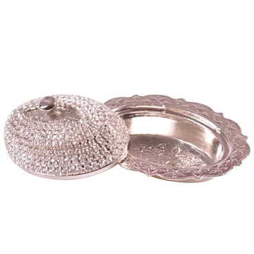 Toptan Kadi̇fe Kutulu 2 Li̇ Taşli Kahve Set Gümüş  - Standart - 5