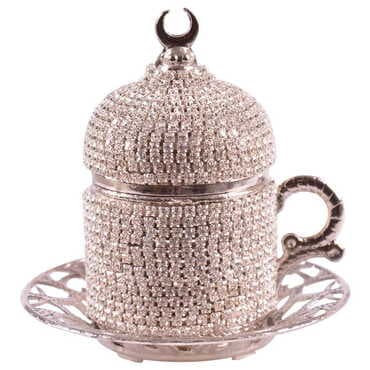 Toptan Kadi̇fe Kutulu 2 Li̇ Taşli Kahve Set Gümüş  - Standart - 7