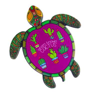 Cactus Themed UV Printed Turtle Shaped Refrigerator Magnet 80x74 mm - Standart - 2