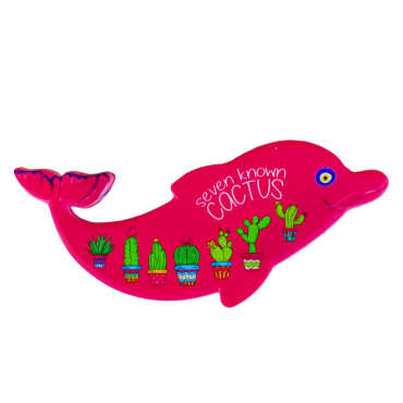 Cactus Themed UV Printed Dolphin Shaped Refrigerator Magnet 110x50 mm
