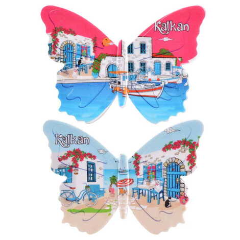 Toptan Kalkan Temalı Uv Baskılı Kelebek Şekilli Magnet 80x58 mm - 3