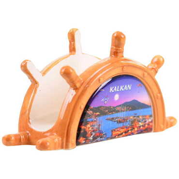 Kalkan Themed Anchor Shaped Ceramic Napkin Holder - Thumbnail