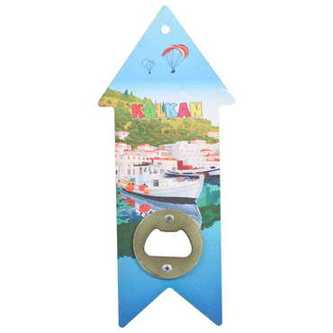 Myros - Kalkan Themed Arrow Shaped Printed MDF Wooden Bottle Opener 193x82 mm