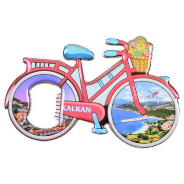 Myros - Kalkan Themed Bicycle Shaped Metal Magnetic Bottle Opener 100x65 mm