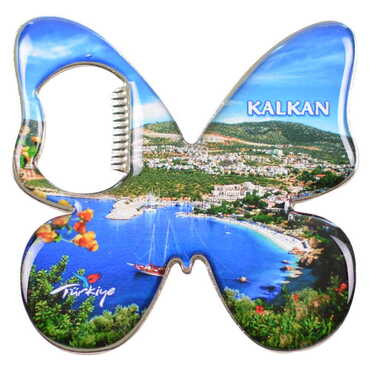 Kalkan Themed Butterfly Shaped Metal Magnetic Bottle Opener 70x70 mm - Thumbnail