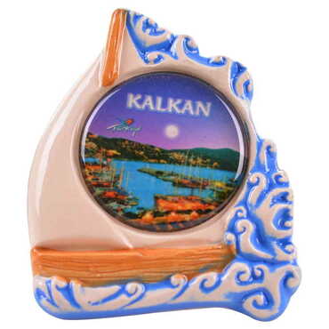 Myros - Kalkan Themed Ceramic Sailing Round Fridge Magnet