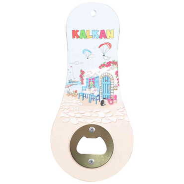 Kalkan Themed Classic Shaped Printed MDF Wooden Bottle Opener 170x79 mm - Thumbnail