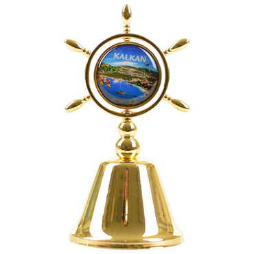 Myros - Kalkan Themed Collectible Souvenir Double Face Metal Spinner Rudder Bell - Golden Color